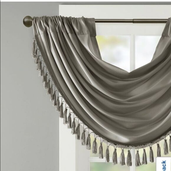 Madison Park Juline Faux Silk 38"W X 46"L Rod Pocket Waterfall Valance - Picture 2 of 3